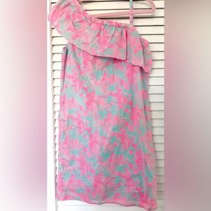 Vineyard Vines Girls off the shoulder Pink Turquoise dress Size 10